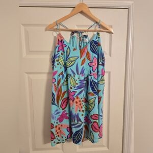 Emily Wonder Blue Tropical Floral Mini Dress Size Medium